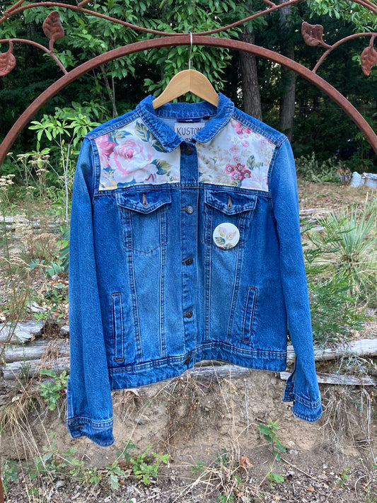 KUSTOM n°21 veste en jean foncé motifs floraux