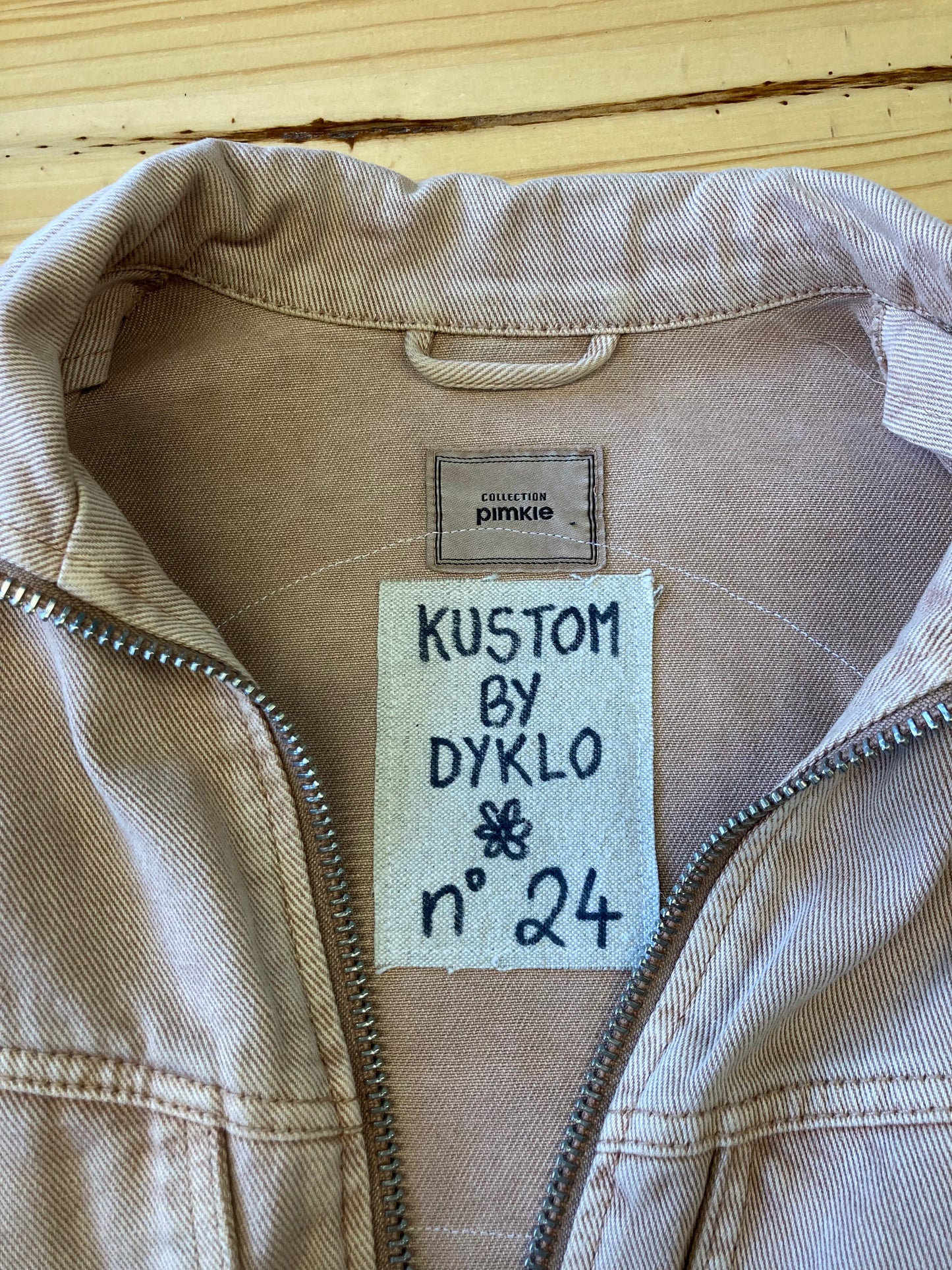 KUSTOM n°24 veste en jean beige courte style bombers zippée OEIL